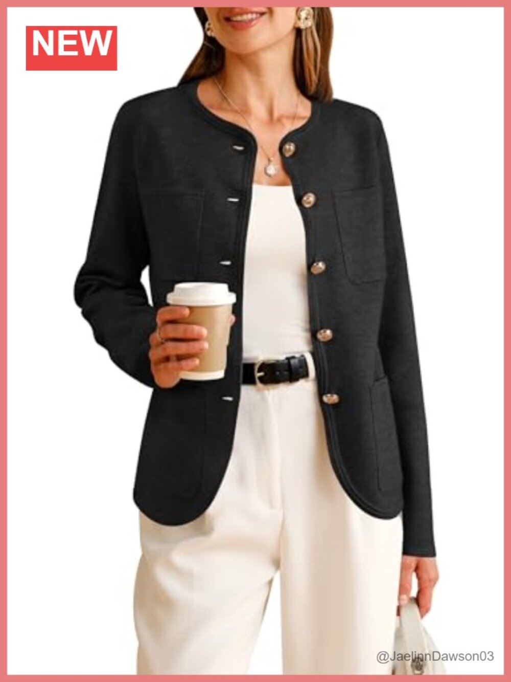 Wool Blend Collarless Sweater Blazer Business Casual Cardigan